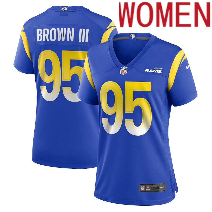 Cheap Women Los Angeles Rams 95 Bobby Brown III Nike Royal Game NFL Jersey